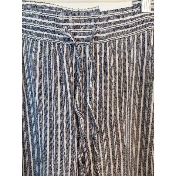 Old Navy Pants - Old Navy Mid Rise Wide Leg Linen Pants Blue Stripes Elastic Waist XL Boho Nwtags